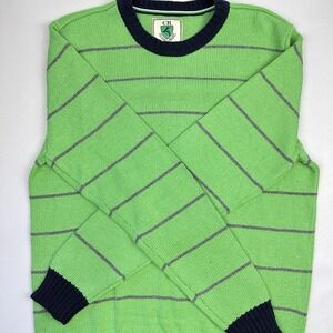 VTG Striped Cotton Knit Sweater Large Green Collegiate‎ Y2K Preppy Nautical Club
